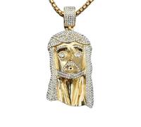 DFRIZ Collier Pendentif Bijoux Collier Homme Pendentif tête de jésus Christ avec chaîne et Collier Strass Bling Bijoux dorés Hiphop