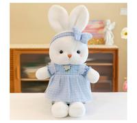 DFrywdgSEY Peluche, Mignon Lapin Blanc en Peluche avec Robe et nœud Vichy Rose, Doux(Blue,60cm)