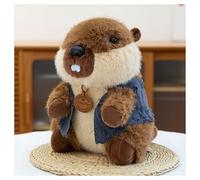 DFrywdgSEY Peluche, Peluche Castor en Peluche Douce avec Gilet Denim, Marron Mignonne for Enfants, Cadeau Animal Moelleux for garçons et Filles(23CM)