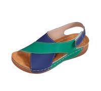 DFSDJEUW sandale cuir femme Sandales Femme Été Confortable Bout Ouvert Orthopédique Chaussures Respirantes Plateforme Antidérapantes Pantoufles Talon Compensé Chaussons Soutien Plantaire Green EU44