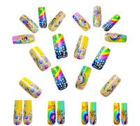Dfstvup Appuyez sur le carré sur les clous, arc-en-faux ongles | Couleur carrée de faux clous de gradient | Accessoires artistiques pour le travail, l'école, la vie quotidienne, les fêtes, les dactes