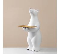 DFTDFYXY Polar Bear Statue, Modern Resin Statue End Table with Gold Stainless Steel Tiered Trays, Modern Style Office Hallway Decoration Ornament for Living Room, Bedroom, Office,Blanc,B+