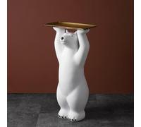 DFTDFYXY Polar Bear Statue, Modern Resin Statue End Table with Gold Stainless Steel Tiered Trays, Modern Style Office Hallway Decoration Ornament for Living Room, Bedroom, Office,Blanc,C