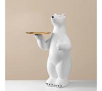 DFTDFYXY Polar Bear Statue, Modern Resin Statue End Table with Gold Stainless Steel Tiered Trays, Modern Style Office Hallway Decoration Ornament for Living Room, Bedroom, Office,Blanc,A+