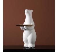 DFTDFYXY Polar Bear Statue, Modern Resin Statue End Table with Gold Stainless Steel Tiered Trays, Modern Style Office Hallway Decoration Ornament for Living Room, Bedroom, Office,Blanc,B