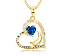 DFUNH Collier avec pierre de naissance pour femmes et filles, collier en forme de cœur pour femme, petite amie, maman, fille, « I Love You to The Moon and Back » - Bijoux cadeaux pour la fête des