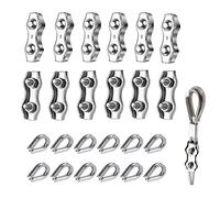 Dfuqanb 24 Pinces De Câble Métallique Duplex En Acier, Serre-câble 3mm, Serre-câble câbles en acier inoxydable Pour la fixation d'auvent de corde à linge(12 x dé à coudre, 12 x clip duplex)