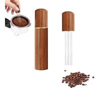 Dfuqanb Distributeur de poudre de café portable aiguille, Barista professionnel outil de distribution à main, Accessoires pour outils de distribution de café wdt,Avec manche en bois naturel et support