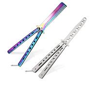 Dfuqanb Lot de 2 couteaux d'entraînement papillon arc-en-ciel - Couteau d'entraînement Balisong - Couteau d'entraînement pour les débutants