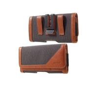 DFV mobile - Étui Horizontal Housse Clip Métal Ceinture Pince en Textile et Cuir pour Xiaomi Redmi Note 8 Pro (2019) - Gris/Marron