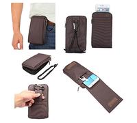 DFV mobile - Multi-Functional Universal Vertical Stripes Pouch Bag Case Zipper Closing Carabiner Compatible avec MICROMAX A56 - Brown XXM (18 x 10 cm)
