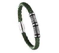 DFWY Bracelet en Cuir de Perles de Viking pour Homme - Bracelet de Corde Tressée Perles de Noeud Celtique en Acier Inoxydable Nordique - Bijoux Irlandais Faits À la Main se Bracelet(Green,21CM)