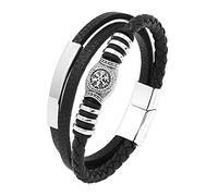 DFWY Bracelet en Cuir Tressé de Perles Viking Nordiques, Bracelet de Perles de Boussole de Viking en Acier Inoxydable pour Hommes, Bijoux D'amulette de Protection Vintage Unisexe Vegvisir(22CM)