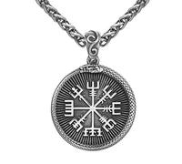 DFWY Collier avec Pendentif Boussole Viking Ouroboros pour Homme Et Femme - Amulette Pirate Symbole Valknut Nordique en Acier Inoxydable - Chaîne Clavicule Pull Vintage Fait Main
