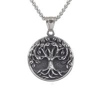 Collier Pendentif Arbre de Vie Viking pour Homme -Amulette Yggdrasil en Acier Inoxydable Double Couleur Mythe Nordique - Cadeau Fait À la Main Gothique Vintage Hip Hop Punk Garçon