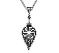 DFWY Collier Pendentif Bouclier Slave Viking, Hommes Femmes en Acier Inoxydable Kolovrat Symbole Amulette Bijoux, Protection Nordique Celtique Païenne Accessoires Scandinaves (Color : Silver)