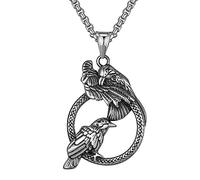 DFWY Collier Pendentif Mythologie Nordique Odin Huginn Et Muninn -Collier Homme Acier Inoxydable Viking Ravens -Vintage Noeud Celtique Totem Animal Amulette Bijoux Irlandais