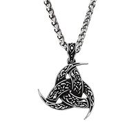 DFWY Collier Viking Triple Corne D'Odin, Amulette Pendentif Noeud Celtique en Acier Inoxydable pour Hommes Nordiques, Protection Religieuse Hip Hop Unisexe Vintage Irlande Bijoux