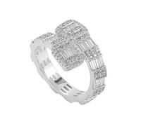 DFWY Hip Hop Iced Out Bague pour Hommes Femmes - Plaqué Or 18K Bling Big Micro Pave CZ Simulé Diamant Bague - Mariage Fiançailles Géométrie Ouverte Bague Bijoux(Silver,07)