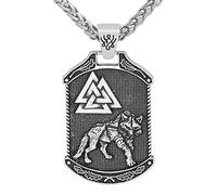 DFWY Hommes Viking Odin Loup Celtique Valknut Noeud Pendentif Collier, Mythologie Nordique Fenrir Animal Arbre De Vie Totem Païen Amulette Bijoux