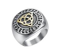 DFWY Nordic Viking Celtic Knot Ring - Hommes Femmes Acier Inoxydable Triquetra Knot Ring - Garçons Mode Vintage Cool Street Punk Rock Biker Amulette Bijoux Irlandais(Gold,11)