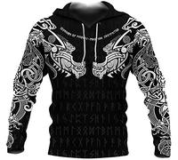 DFWY Norfée Mythologie Celtic Dragon Tattoos Viking Sweat à Capuche Pull, Teams à la Main Teinture Hommes Hommes à Manches Longues, Style Gothique Sweatshirts Cordon de Poche à col Rond(C,XL)