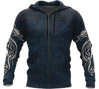Norse Mythology Celtic Knot Dragon Sweat À Capuche Zippé Imprimé en 3D,Pull Unisexe Viking Nouveauté Veste Décontractée,Sweatshirt Décontracté Vintage À Manches Longues avec Poche