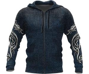 DFWY Norse Mythology Celtic Knot Dragon Sweat À Capuche Zippé Imprimé en 3D,Pull Unisexe Viking Nouveauté Veste Décontractée,Sweatshirt Décontracté Vintage À Manches Longues avec Poche