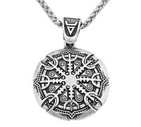 DFWY Viking Helm of Awe Rune Pendentif Collier, Nordique Scandinave Aegishjalmur Médaillon Amulette Bijoux, Mode Charme Amovible Talisman Hommes Cadeau de Noël (Color : Silver)