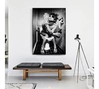 DFZEWKI Affiche murale représentant une femme aux toilettes, une femme avec une cigarette, style pop art, toile en noir et blanc pour la décoration murale de la maison (30 x 40 cm/sans cadre)