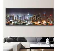 DFZEWKI Affiche sur toile New York City Art mural Skyline Manhattan Image murale Œuvre d'art Paysage Scène nocturne Impressions Peinture 30x90cm (12x35in) Sans cadre