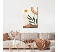 DFZEWKI Affiches et impressions d'art mural abstrait de style bohème, représentant des feuilles de plantes, des lignes et du soleil, pour la décoration du salon (60 x 80 cm (24 x 31 po) / Sans cadre)