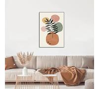 DFZEWKI Affiches et impressions d'art mural abstrait de style bohème, représentant des feuilles de plantes, des lignes et du soleil, pour la décoration du salon (30 x 40 cm (12 x 16 po) / Sans cadre)