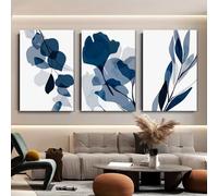 DFZEWKI Ensemble de 3 tableaux sur toile minimalistes modernes représentant des plantes bleues, style nordique, à peindre en arrière-plan d'un canapé ou d'un salon (70 x 90 cm x 3 / sans cadre)
