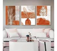 DFZEWKI Ensemble de 3 toiles décoratives bohèmes aux tons terracotta, avec des formes et des lignes simples, sans cadre, pour chambre ou salon (60 x 80 cm x 3).