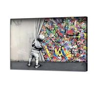 DFZEWKI Graffiti Art mural Peintures Affiches et impressions Enfants Derrière le rideau Abstrait Toile Photos Œuvres d'art Décoration d'intérieur 40x50cm (16x20in) Sans cadre