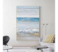 DFZEWKI Grande toile abstraite représentant le ciel et l'océan, peinture à l'huile de plage, art mural côtier moderne, peinture de paysage marin texturée (70 x 90 cm (26 x 35 po) / sans cadre)