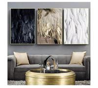 DFZEWKI Peintures sur toile abstraites avec plumes dorées, affiches, noir et blanc, décoration murale pour salon, 30 x 50 cm (12 x 20 pouces), sans cadre