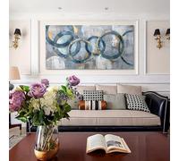 DFZEWKI Tableau abstrait à motif géométrique circulaire bleu, impression d'art mural, décoration pour salon ou chambre, grande œuvre d'art (55 x 110 cm (22 x 43 po) / sans cadre)