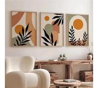 DFZEWKI Tableau abstrait bohème beige et vert terracotta, style nordique, sur toile, motif feuilles, bloc, affiche pour chambre (30 x 40 cm (12 x 16 po) x 3)