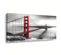 DFZEWKI Tableau abstrait moderne représentant le pont du Golden Gate, sur toile, aux couleurs vives, avec encre rouge et noire (30 x 60 cm/sans cadre).