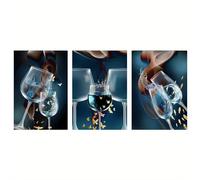 DFZEWKI Tableau abstrait sur toile représentant un verre à vin, idéal pour décorer une salle à manger, un salon ou toute autre pièce de la maison (70 x 90 cm x 3).