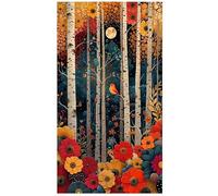 DFZEWKI Tableau sur toile représentant un paysage coloré de forêt de bouleaux et d'oiseaux, idéal pour la décoration de votre salon (70 x 140 cm/Sans cadre)