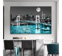 DFZEWKI Tableau sur toile représentant un paysage urbain de New York, avec des bâtiments néon abstraits, idéal pour la décoration de votre chambre (70 x 90 cm/sans cadre).