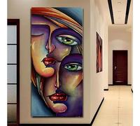 DFZEWKI Tableau sur toile représentant un visage de femme, art abstrait coloré, décoration intérieure pour le salon (75 x 150 cm (30 x 59 po) / sans cadre)
