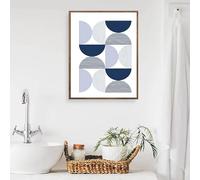 DFZEWKI Toile imprimée style bohème bleu abstrait moderne, motif soleil, lignes géométriques et feuilles, idéale pour la décoration du salon (40 x 60 cm/sans cadre)