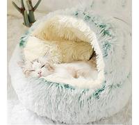 DG Catiee Grotte pour chat, chiot et chien de petite et moyenne taille - Igloo pour chat apaisant, chaud et moelleux, utilisable en intérieur (peluche, 65 cm, vert)
