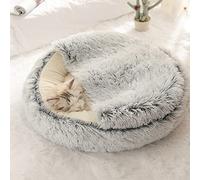 DG Catiee Niche pour chat et petit chien - Taille moyenne - Sac de couchage apaisant - Lit igloo chaud et moelleux pour chat d'intérieur - Velours - 40 cm - Gris