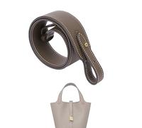 DGAZ Cuir TC Bandouliere pour Le Sac Hermes Picotin/Lindy/Evelyne, Remplacement de la Sangle de Sac à bandoulière(Etoupe Grey, 2.7cm Wide, 70cm Long, Gold Studs)