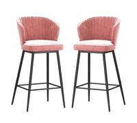 DGDHHSFJDJ Bar Stools Set of 2, High Back Barstool Counter Chair with Footrest and Metal Legs, for Home Kitchen Island Pub(Black-Pink,65cm/25.6in)